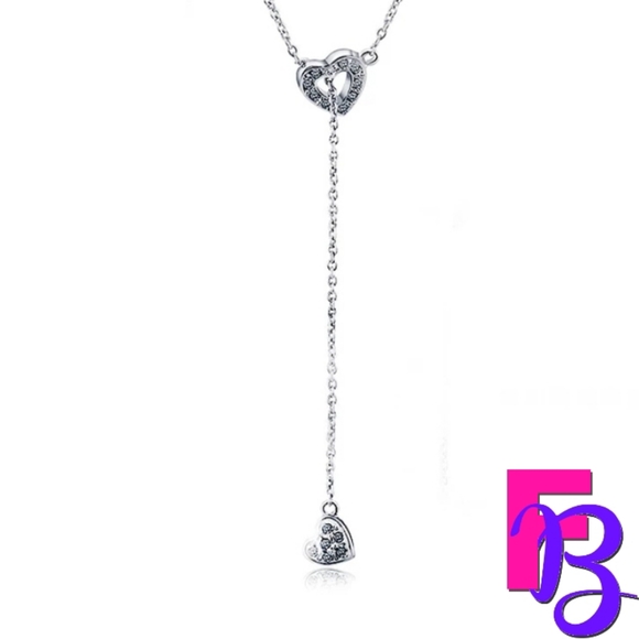 FingerBlingers Jewelry - 18k White Gold Double Heart CZ Pendant & Chain